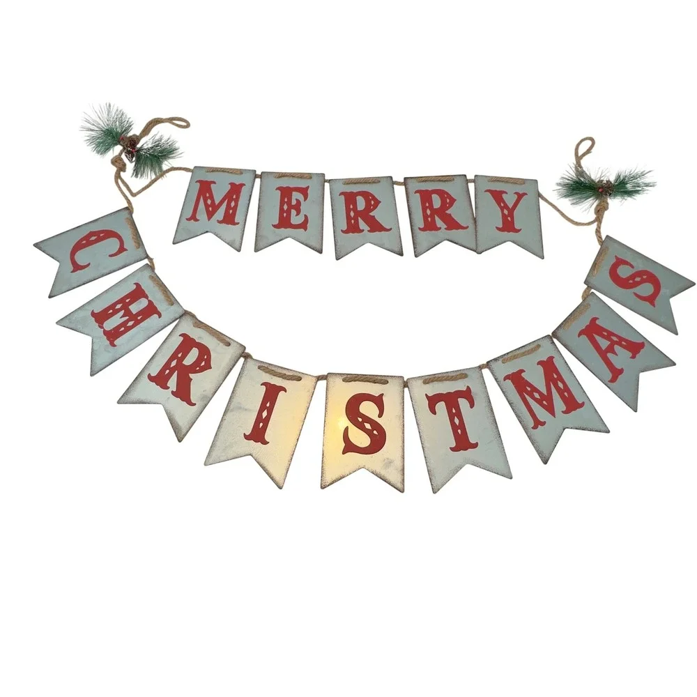 Merry Christmas Galvanized Metal Banner Rustic‎ Farmhouse Holiday Bunting 42in